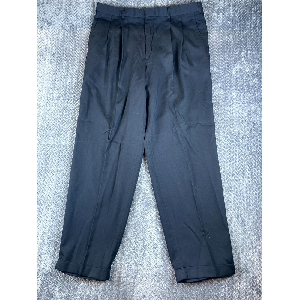 Perry Ellis Portfolio Dress Pants Mens 36x30 Black Pleated Office Wear Business